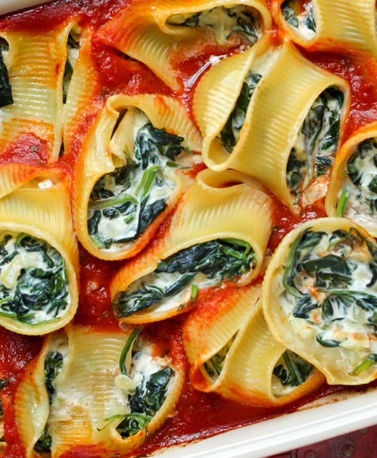 Gefüllte Muschelnnudeln mit Spinat und Frischkäse