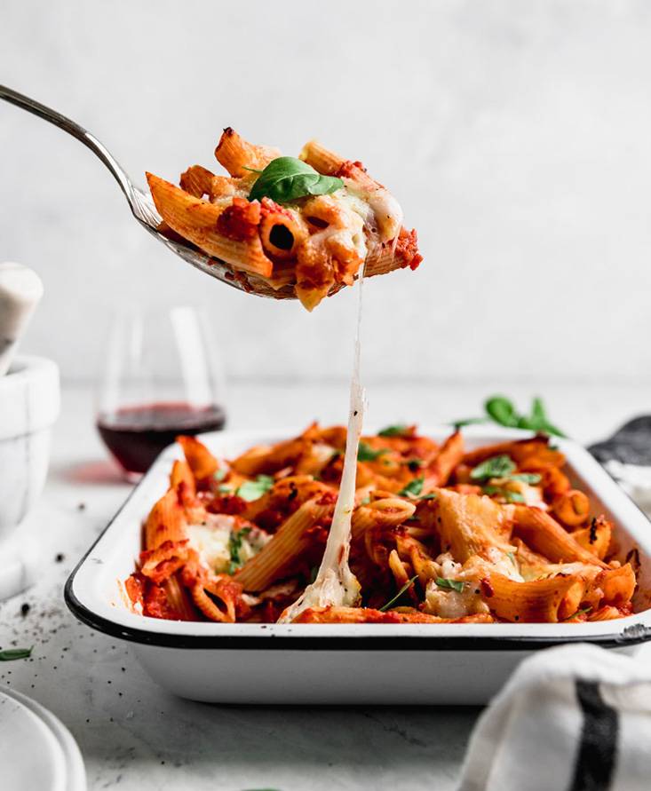 Überbackene Pasta „Caprese“